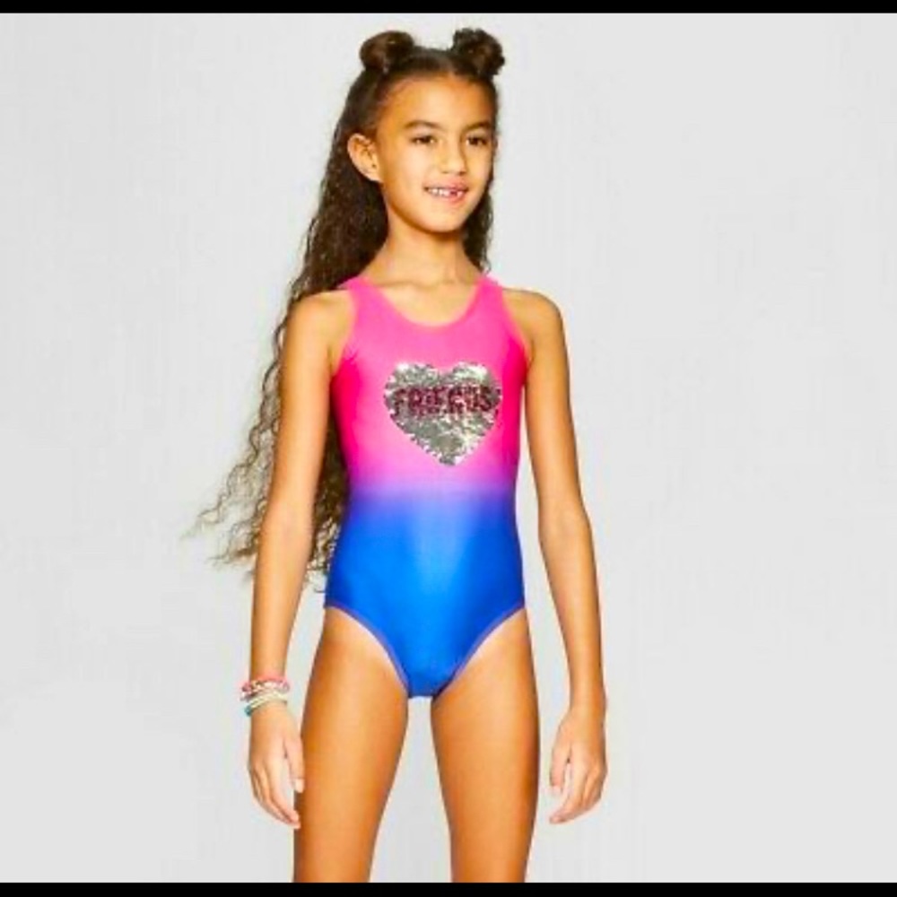 Cat & Jack Girls Sequin Flip One Piece Swimsuit